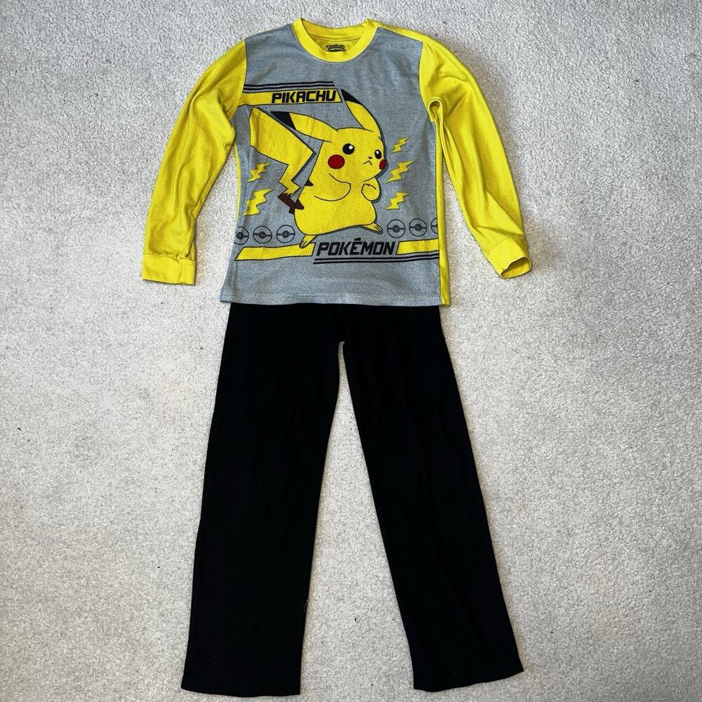 Pokémon Pikachu Pajama Shirt & Pants Large 10/12 Black Yellow Jammies Bottoms